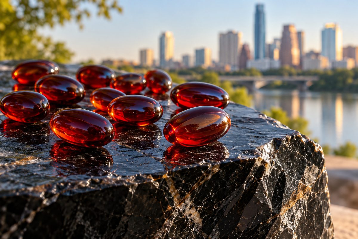 12mg supercritical microalgae astaxanthin ruby softgels on dark background