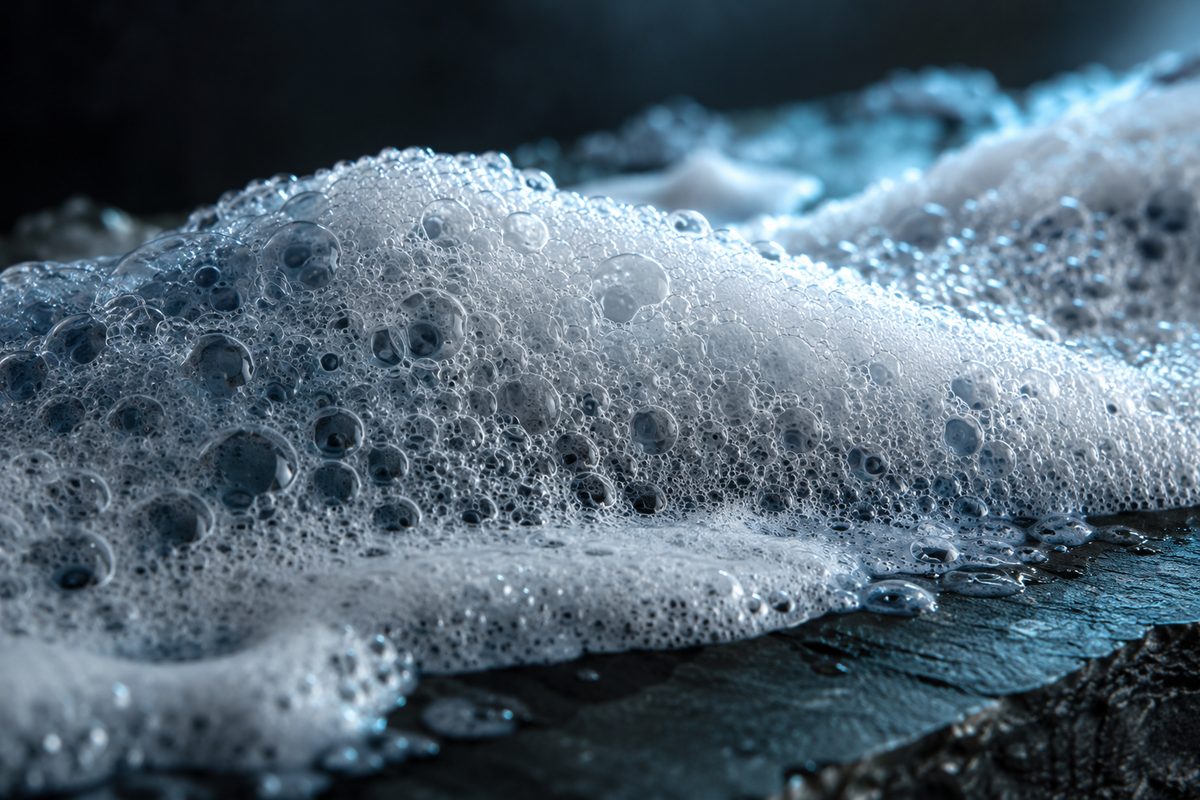 Dense micro-cellular foam generated by physiological amino acid cleansing base