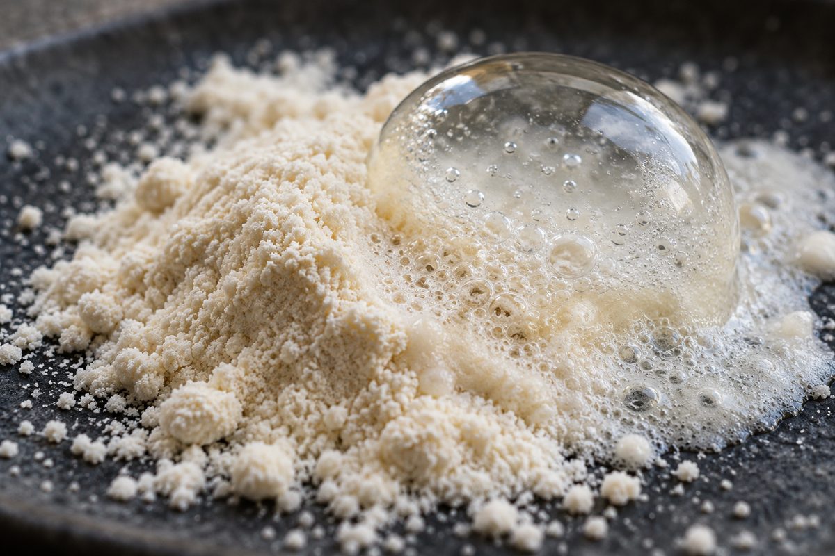 Micro-enzyme powder wash with papain and bromelain activating in water