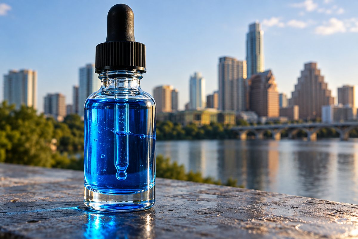 Copper Tripeptide-1 and Matrixyl rebuilding serum with characteristic natural blue hue