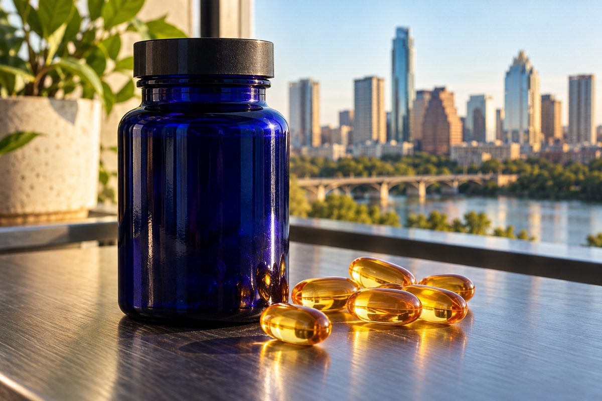 Lipowheat phytoceramide capsules for cellular hydration in cobalt glass bottle